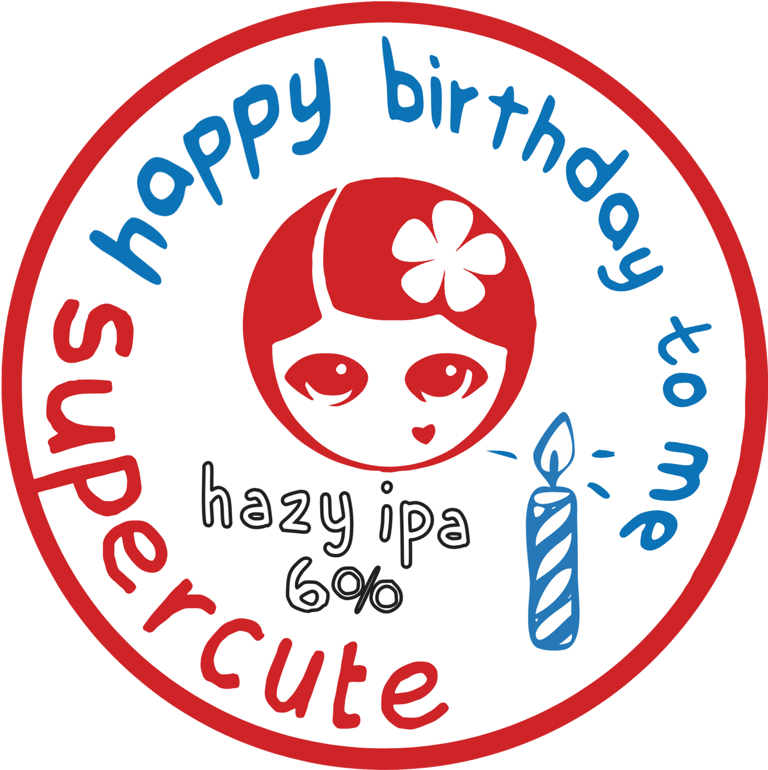 hazy IPA label with a supercute girl blowing out candle signing happy birthday to me
