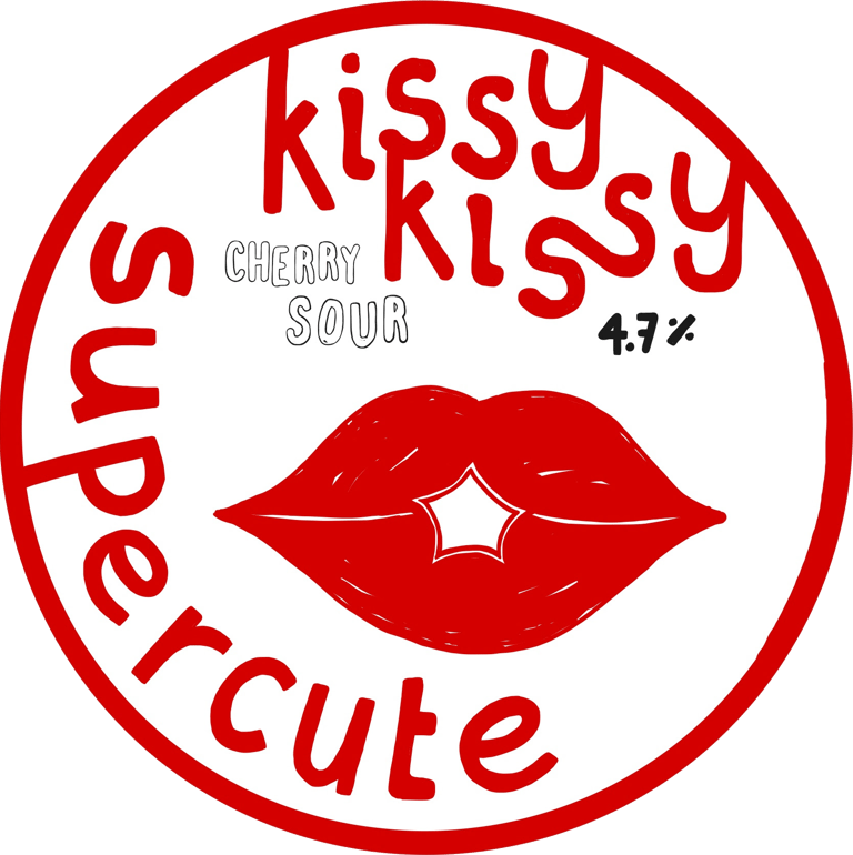 a label for cherry sour beer with lips kissy kissy