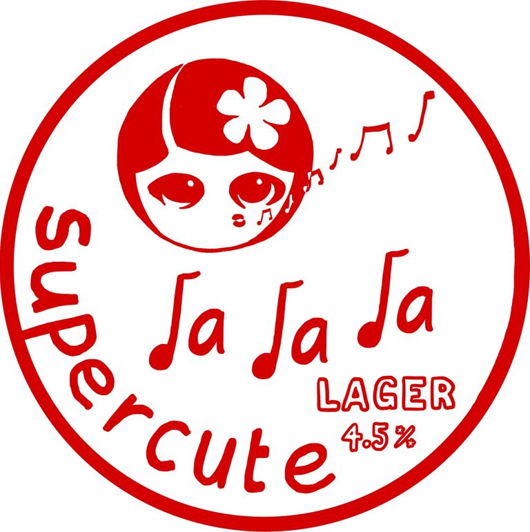 a lager label with a supercute girl singing  la la la 