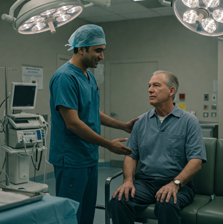 Cirurgião explicando ao paciente a cirurgia que irá ser realizada