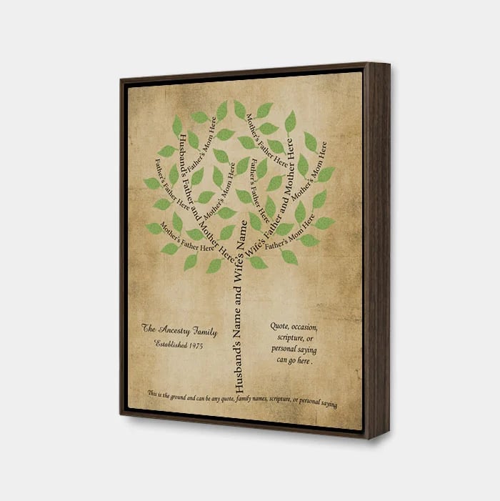  Custom Family Tree Art gallery wrapped canvas in a solid wood float frame