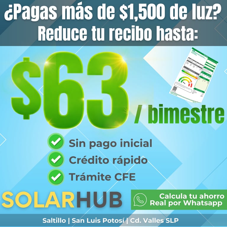 paneles solares a credito recibo 63 pesos