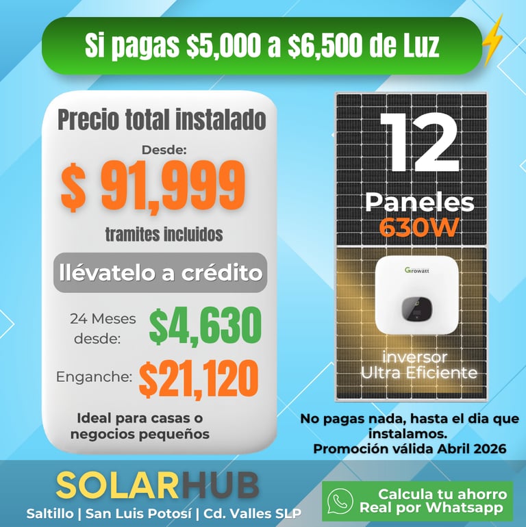 12 paneles solares credito contado enganche mensualidad 24 meses