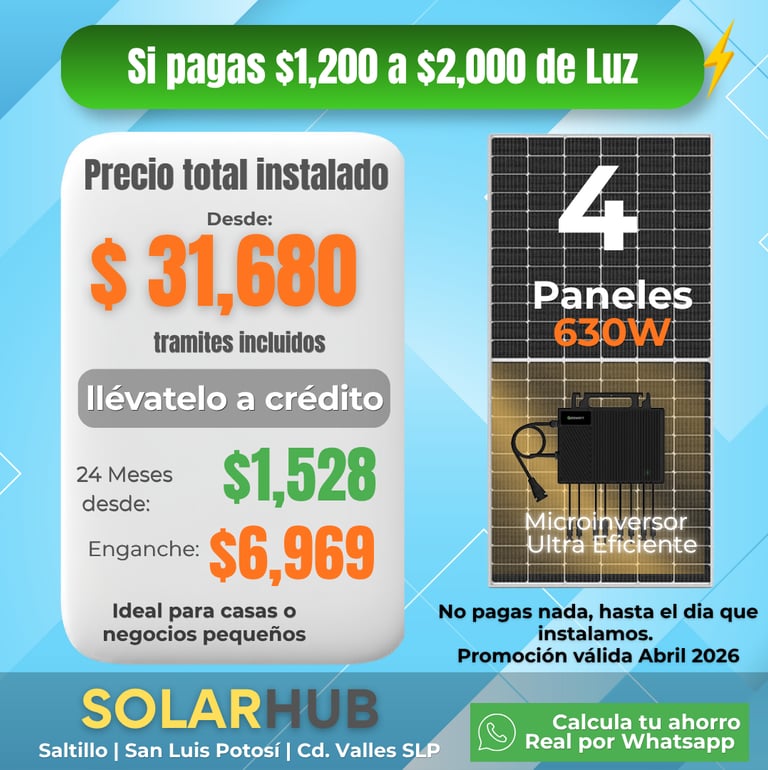 4 paneles solares contado y credito enganche mensualidad