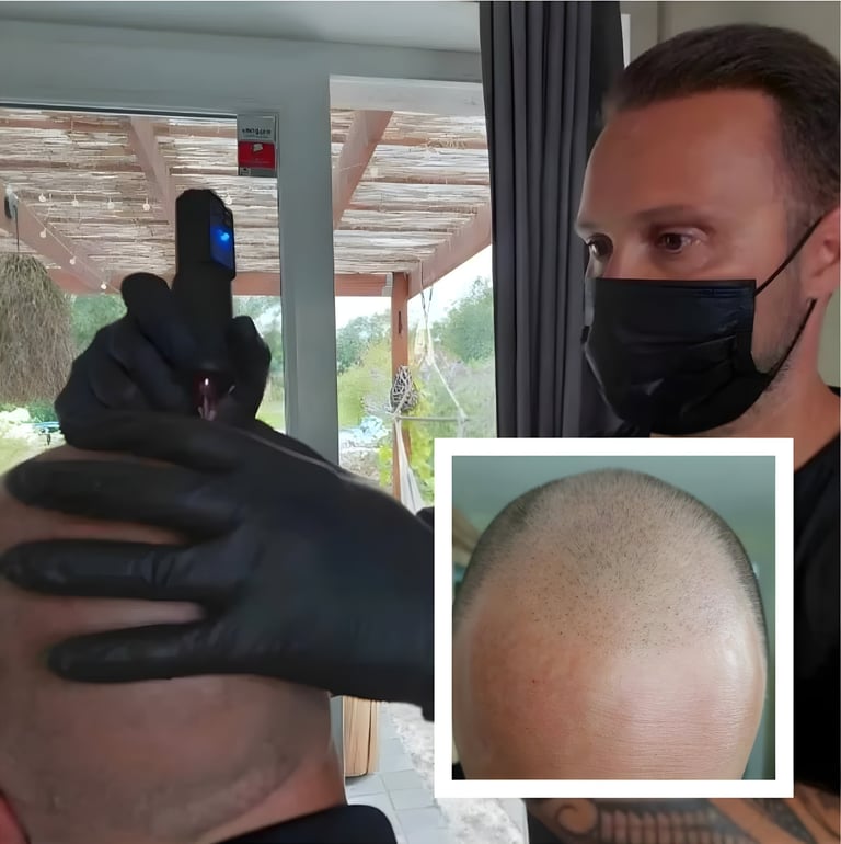 avant-après d'une greffe capillaire réussie