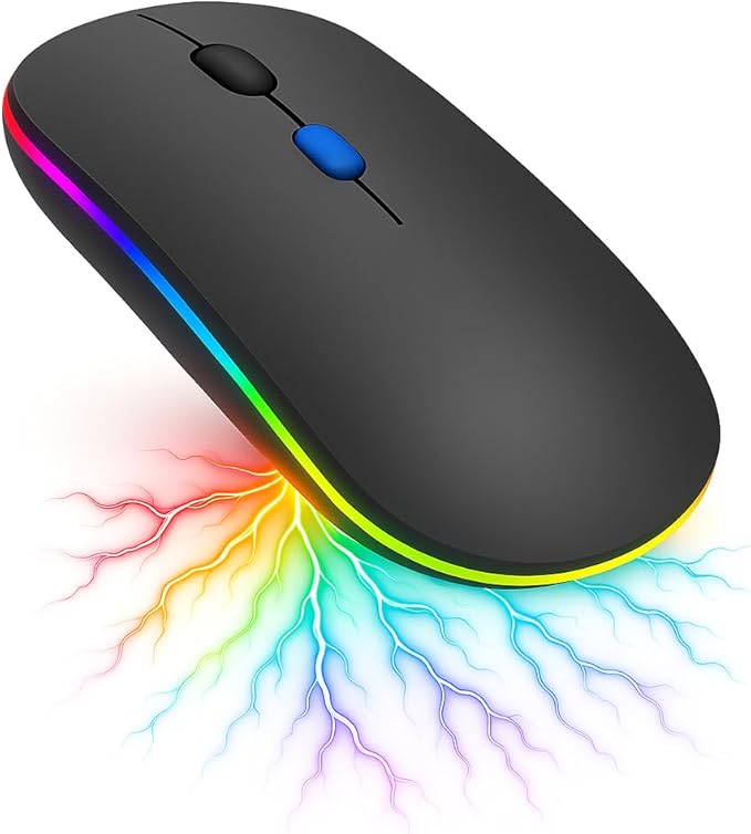 Mouse Sem Fio Ergonômico Premium – RGB, Bluetooth 5.0 e 2.4 GHz, Recarregável, Silencioso e Preciso 