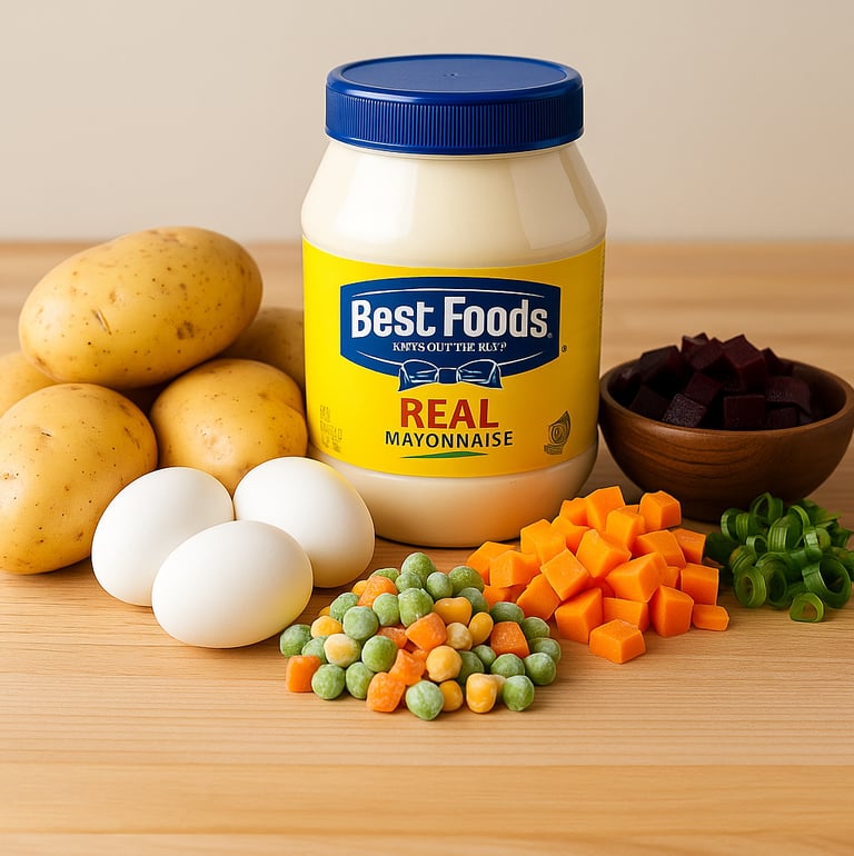 Simple creamy potato salad with eggs