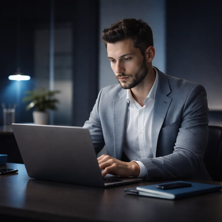 Mann vor dem Laptop - Homepageerstellung