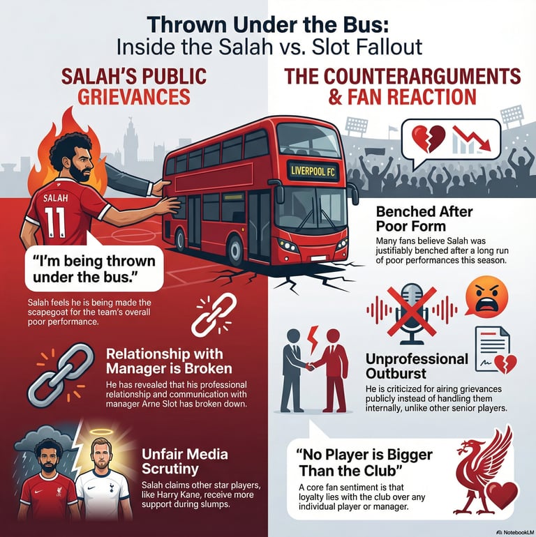 Salah and Arne Slot's Liverpool FC fallout from "being thrown under the bus comments - infographic