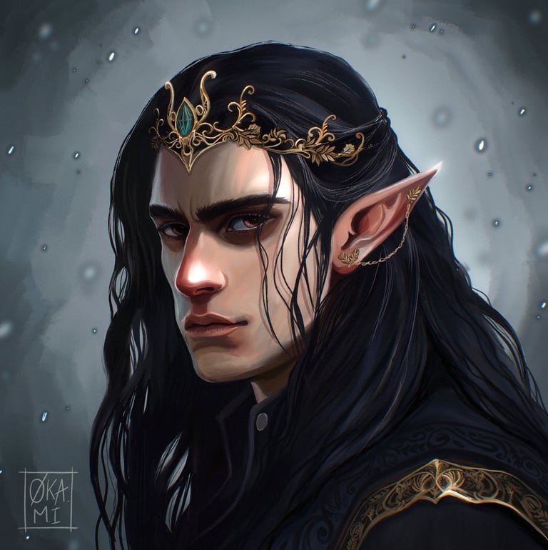 digital painting illustration portrait elf sombre prince fantasy dnd roleplay jeu de role personnage