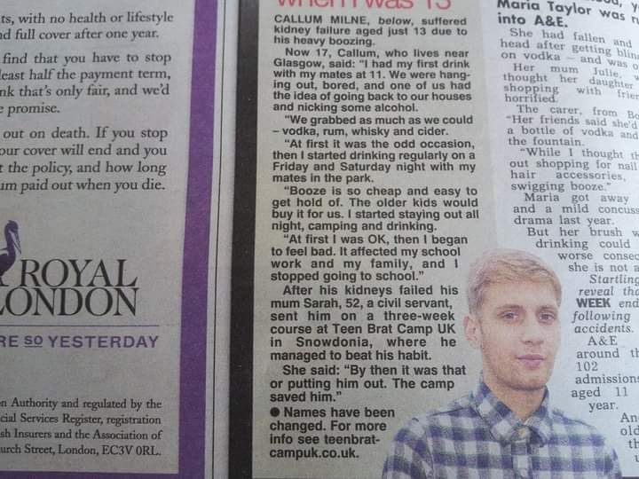 The Sun newspaper story about the Teen addiction Teen Behavioural Camps benefit on teencamps-uk