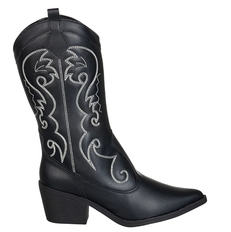 Bota Texana Feminina Cano Alto Salto Médio Western Bordada