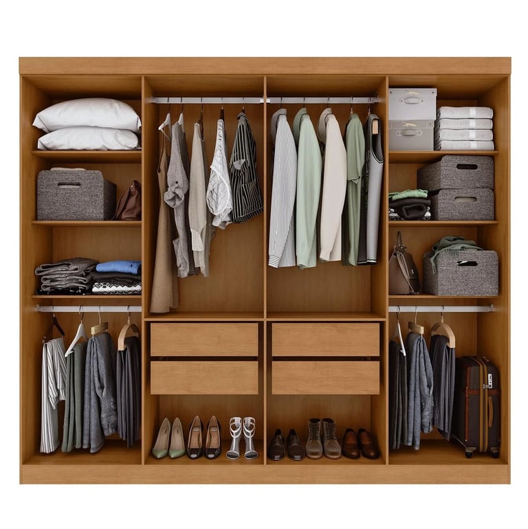 Guarda-roupa Casal Easy Slim 8 Portas Com Espelho Amendoa Clean/Off White