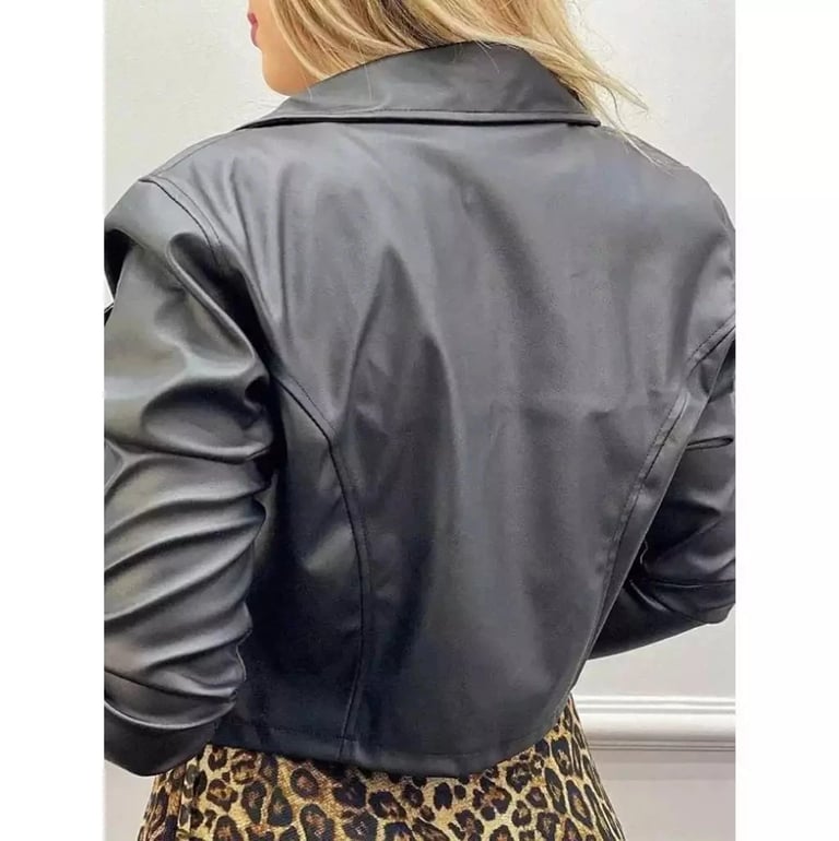 Jaqueta de Couro Feminina Com Ziper Inverno Elegante