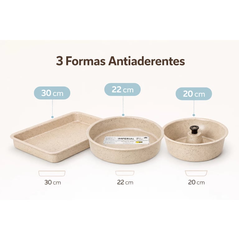 Jogo 3 Formas Assadeiras Antiaderente Retangular Bolos Pudim