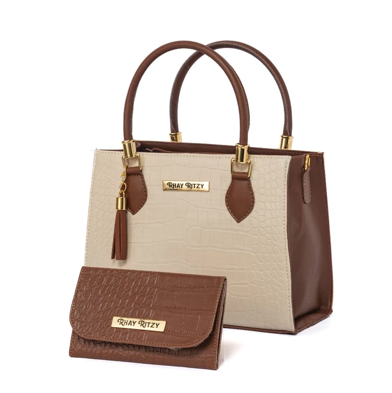 Kit Bolsa Lorena Com Carteira Feminina Bicolor Elegante de Mão e Alça Transversal