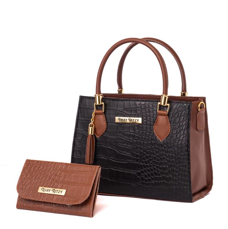Kit Bolsa Lorena Com Carteira Feminina Bicolor Elegante de Mão e Alça Transversal