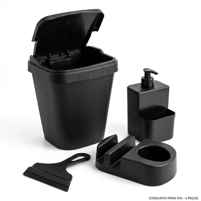 Kit Pia Rattan – Lixeira 5L, Porta Detergente e Acessórios 