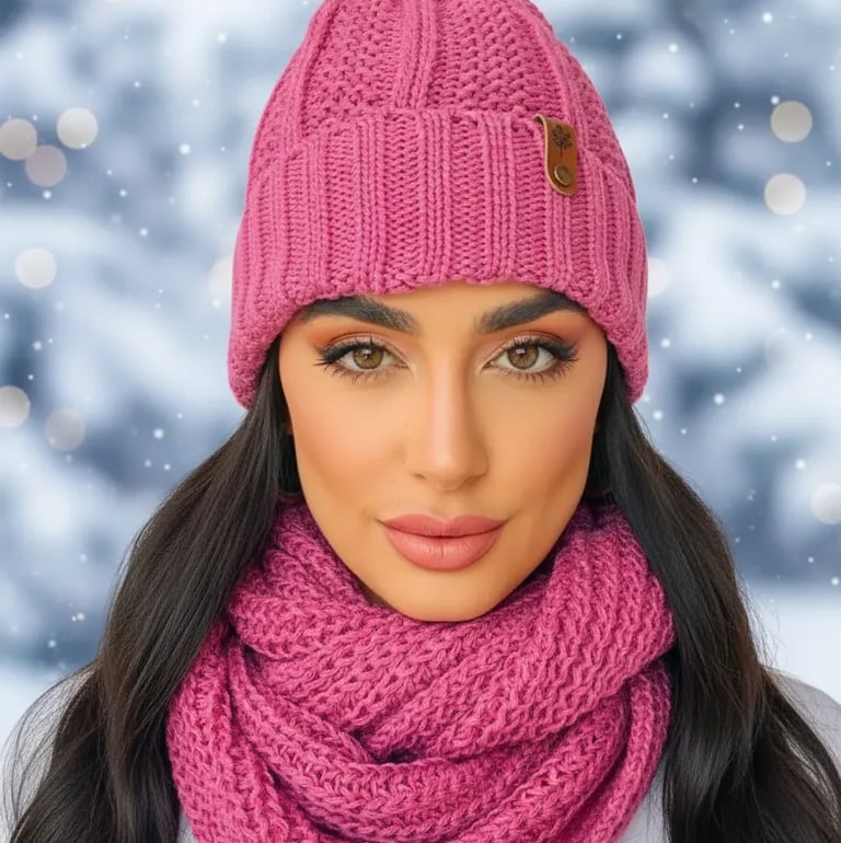Touca Pompom Feminina de Lã e Cachecol Gola Tricot Frio Kit