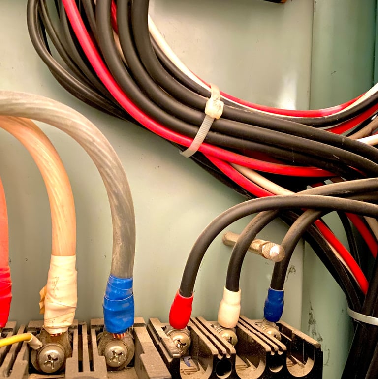 a bunch of wires and wires are connected to a box of wires