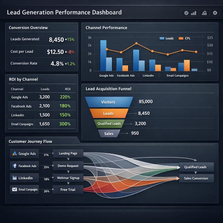 Dashboard de métricas para optimización de canales de generación de leads digitales