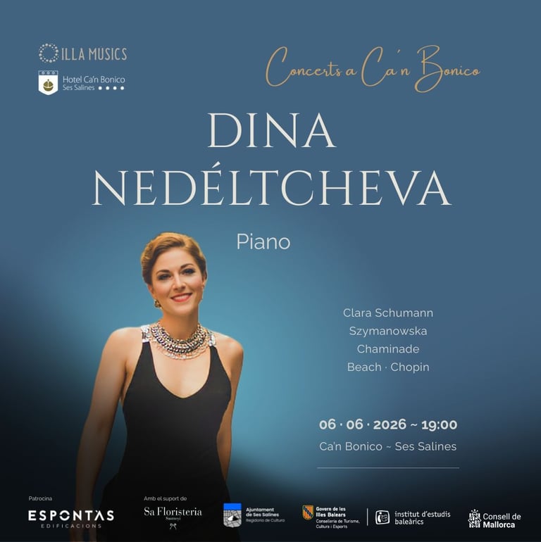 Cartell del recital de piano de Dina Nedéltcheva a Illa Músics, amb repertori de Chopin, Clara Schum
