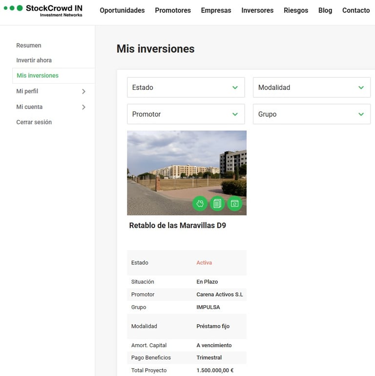 StockCrowd In panel mis inversiones