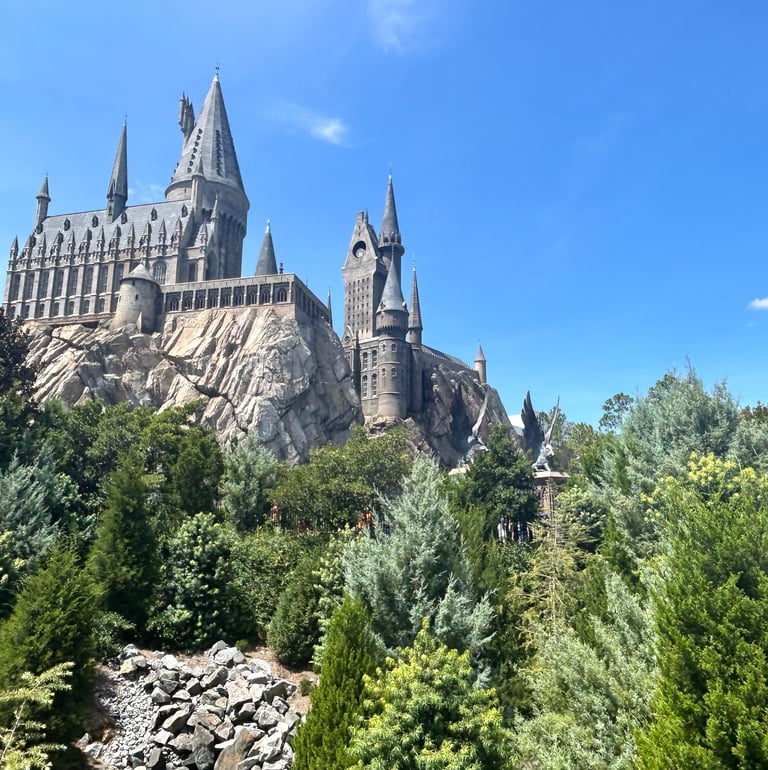 Hogwart's Castle rises in the distance at Universal's Islands of Adventure Park.