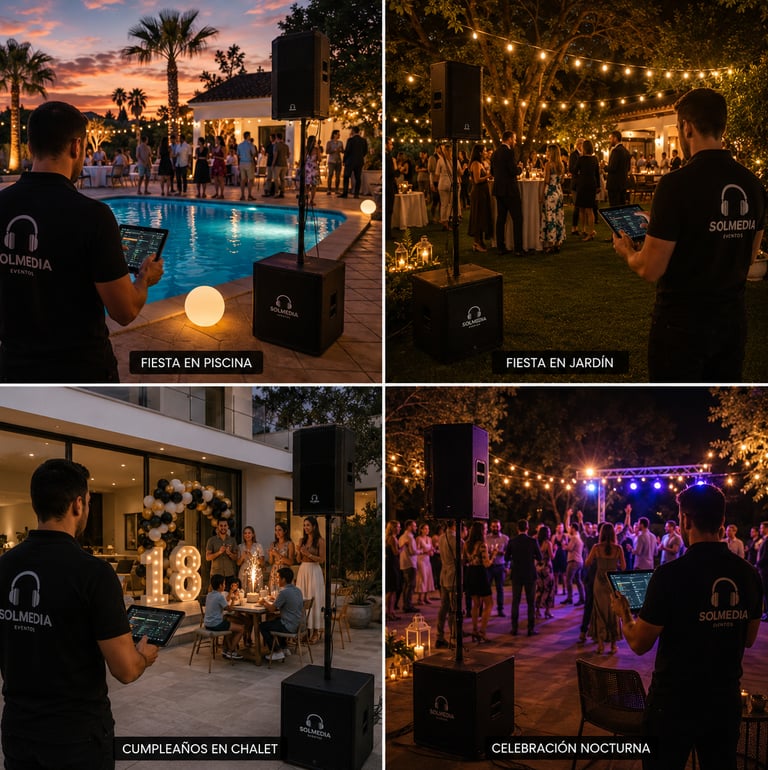 Equipo de sonido profesional para fiestas privadas, jardines, piscinas y chalets en Sevilla.
