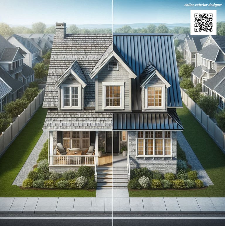roof renovation, porch araa, traditional house, metal roof, shingles