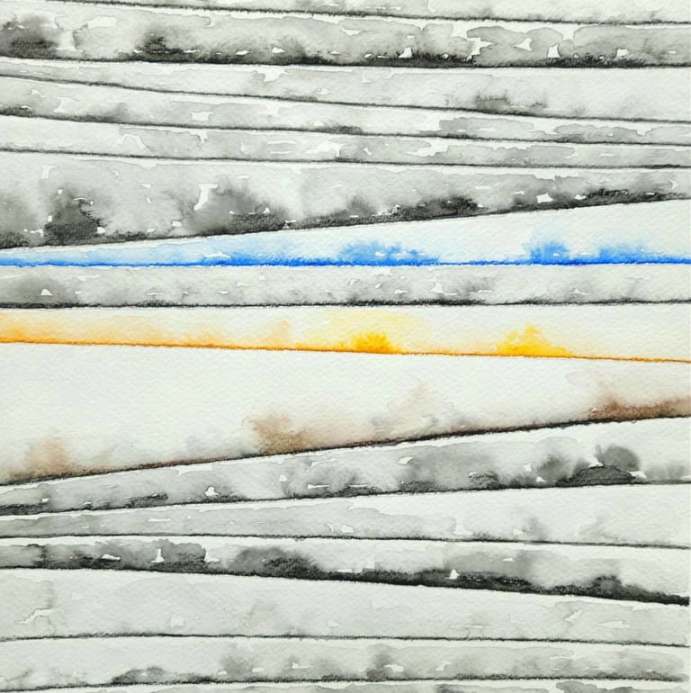 Landscape watercolor painting by Tim Grosvenor, inspired by the serene, flat horizons of the Zeeland