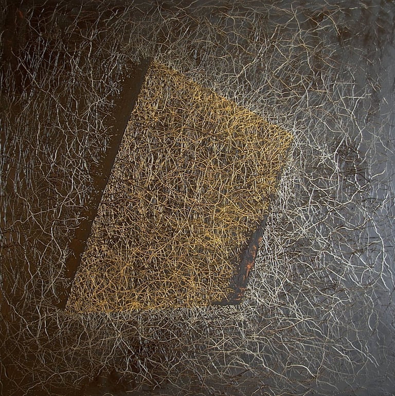 The philosopher's stone, lost painting by Tim Grosvenor, an engraved oil and acrylic on birch wood,.