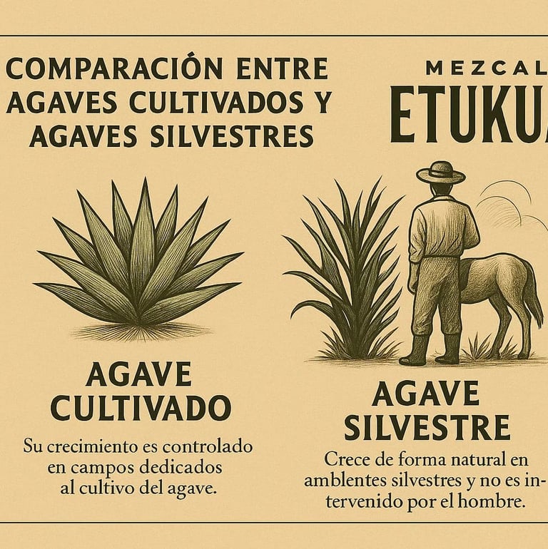 Diferencias visuales entre agave cultivado y agave silvestre para hacer mezcal