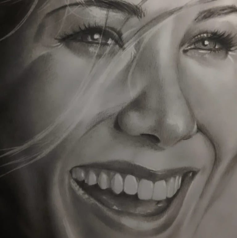 "A Força da Expressão: Desenho realista em Grafite/Carvão. Capturando a alma e a alegria em altíssim