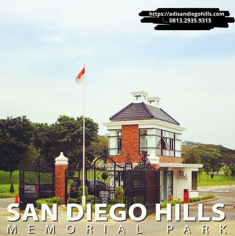 Gerbang utama San Diego Hills Memorial Park Karawang dengan sistem keamanan ketat 24 jam