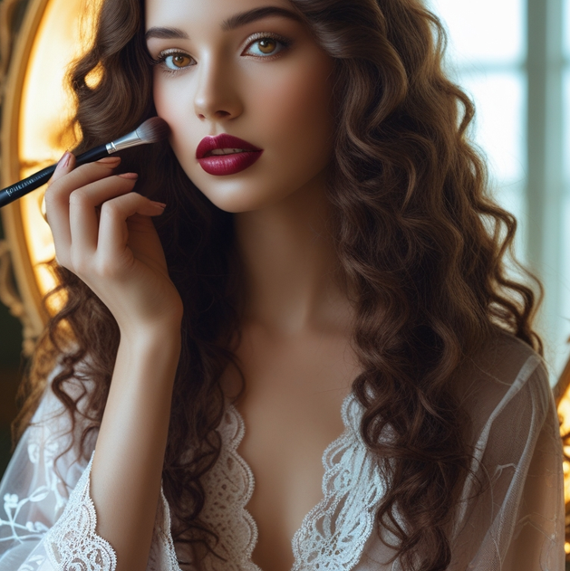 Image of woman putting on makeup