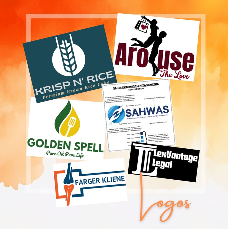 Various company logos designed for clients, illustrating branding and logo creation services.