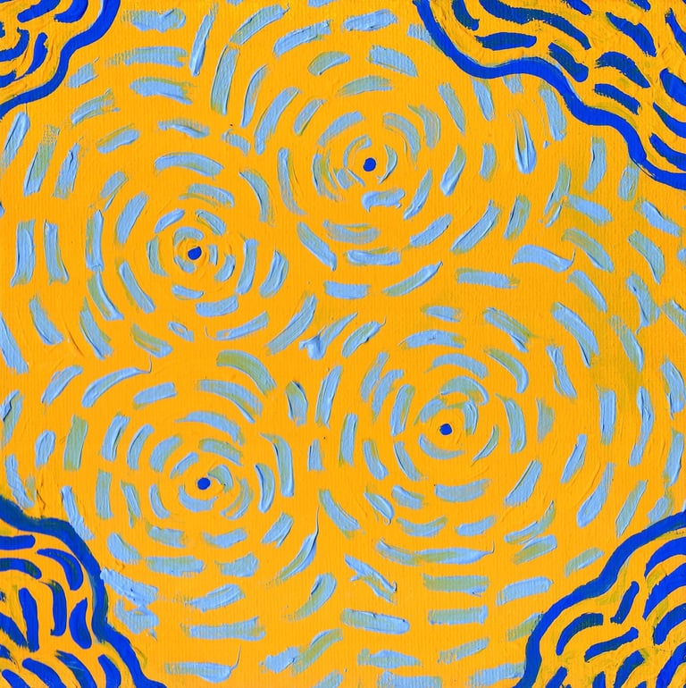 a painting of four seeds on a forest floor