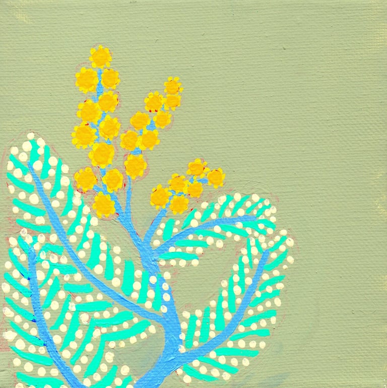 a painting of a wattle tree with flowers on it