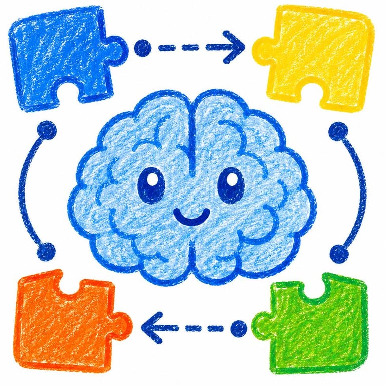 Cerebro conectado con piezas que representa el pensamiento lógico.