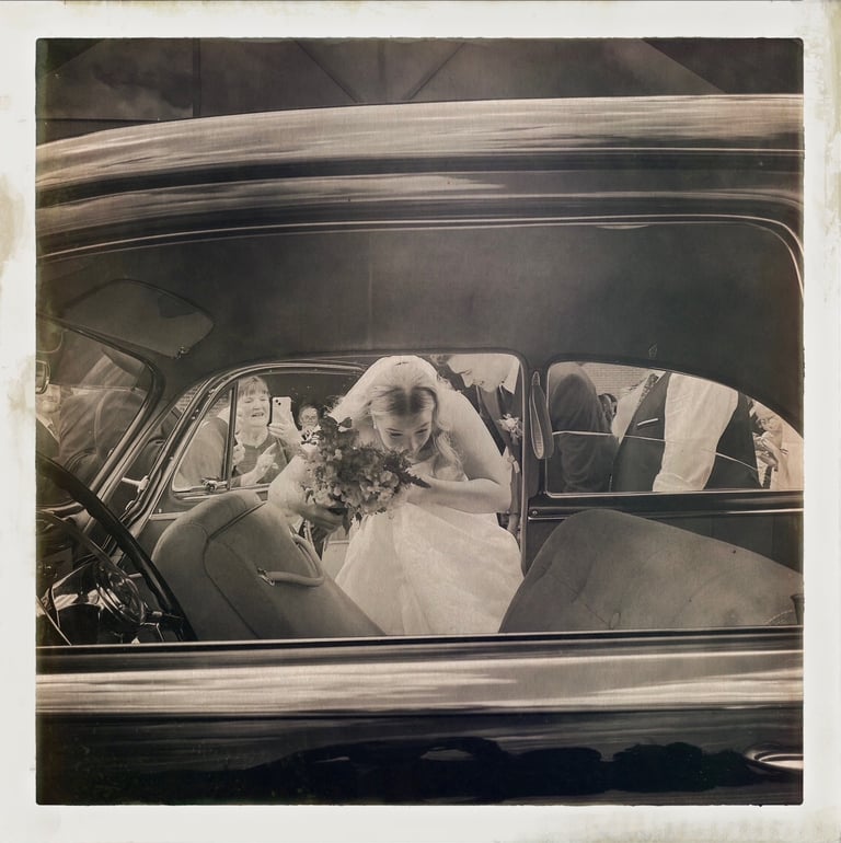 A vintage getaway car affords itself many candid moments and a serene exhale after anticipation