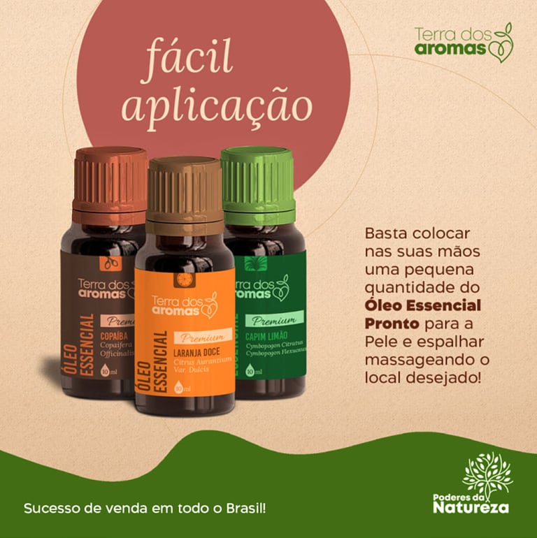 Peça de comunicação para lançamento da linha de óleos essencias da Poderes da Natureza