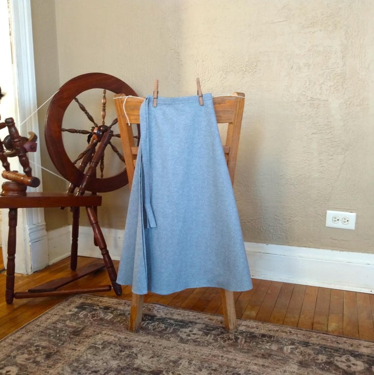 handmade dove blue paisley cotton calico wrap skirt for sale