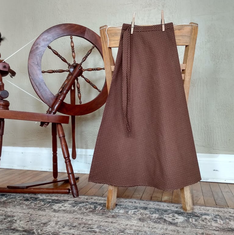 handmade prairie brown cotton calico wrap skirt for sale