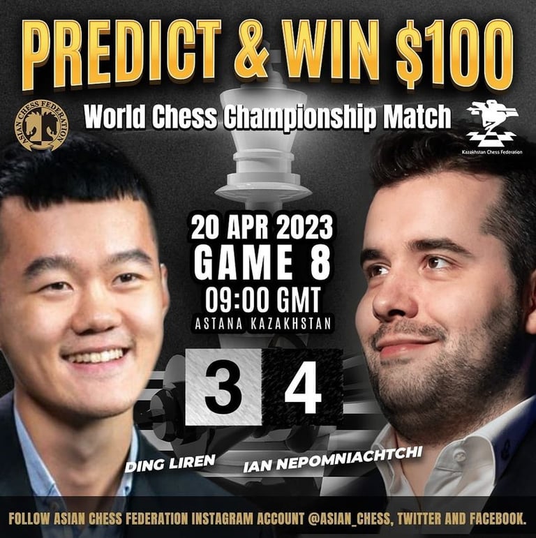 Asian Chess Federation’s Contest - Predict The Results of World Chess Championship Match & Win $100