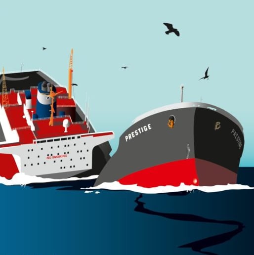 a poster of a ship in the ocean