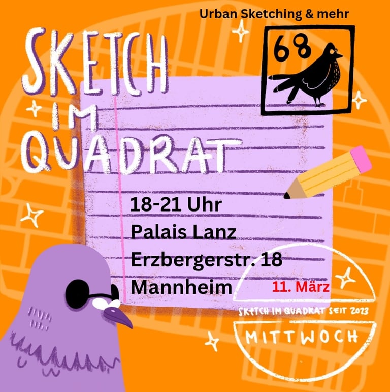 Flyer Urban Sketching Taube mit Sonnebrille