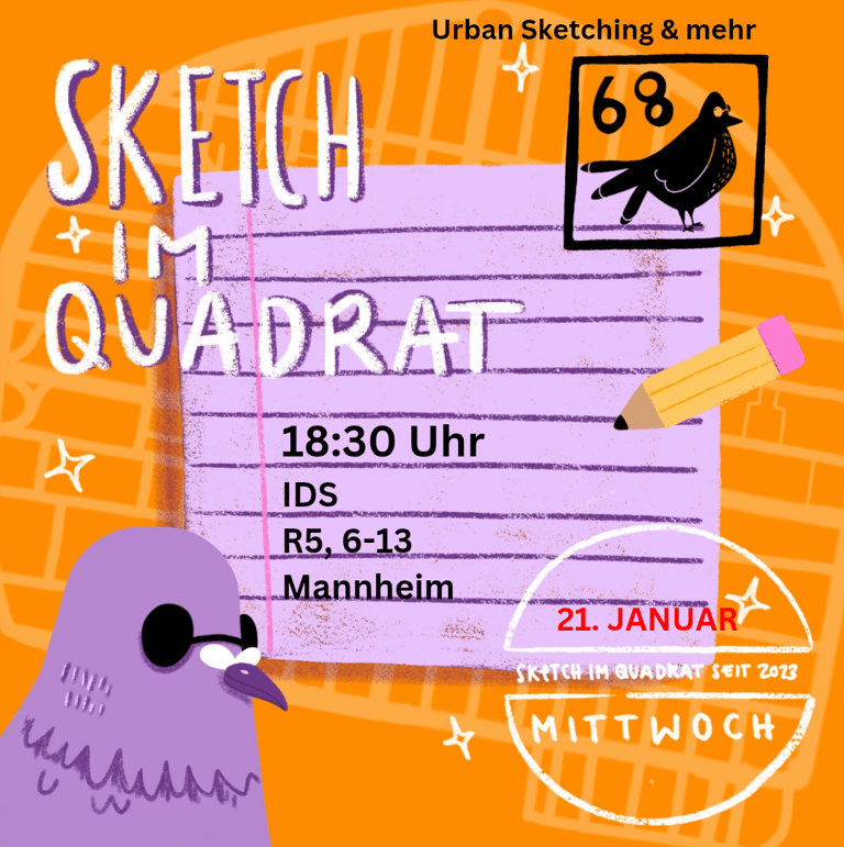 Flyer Urban Sketching in Mannheim im Institut der Deutschen Sprache