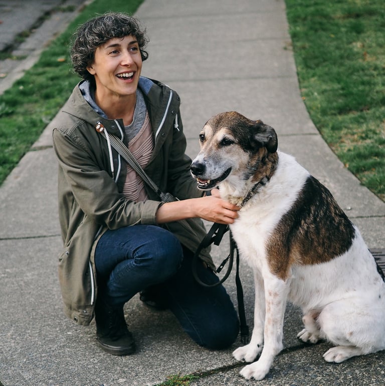 lisa cinar and her dog pancake in their youth