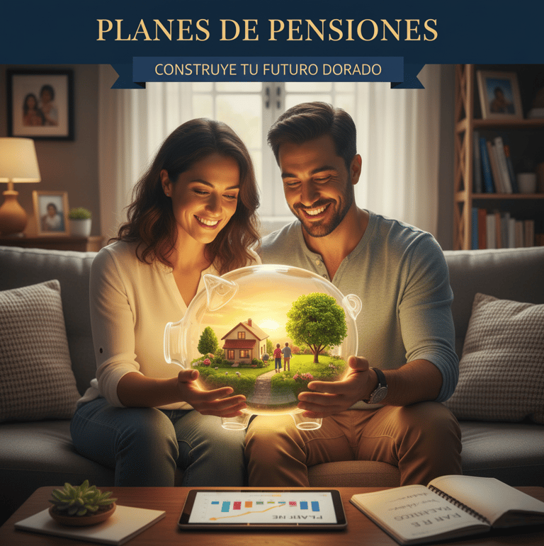 Pareja viendo su futuro de jubilación ideal dentro de una hucha cerdito,.